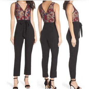 NWT Harlyn Floral Embroidered Jumpsuit In Black/ Red Size S